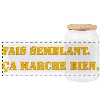 FAIS SEMBLANT. ÇA MARCHE BIEN. - Boîte à biscuits avec couvercle en bois - blanc - Devant