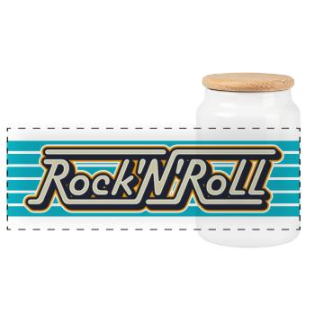 Rock'N'Roll Retro-Typografie-Logo - Panorama Keksdose mit Holzdeckel - Weiß - Vorne