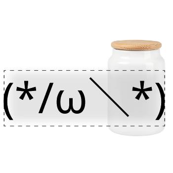 Embarrassed Emote (*/ω\*) Shy Kaomoji - Panoramic Cookie Jar with Wooden Lid - white - Front
