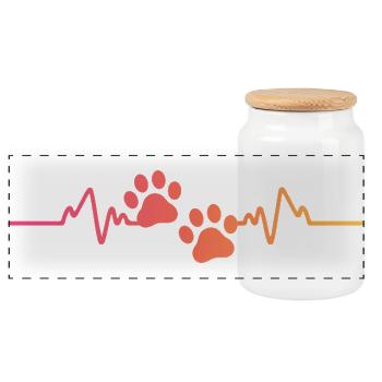 Sunset Dog Paw Heartbeat Dog - Panoramic Cookie Jar with Wooden Lid - white - Front