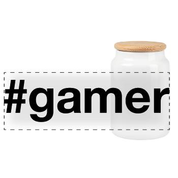 GAMER Zocker Hashtag - Panorama Keksdose mit Holzdeckel - Weiß - Vorne