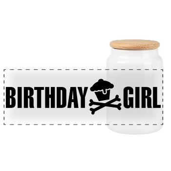 Fille d'anniversaire - Boîte à biscuits avec couvercle en bois - blanc - Devant
