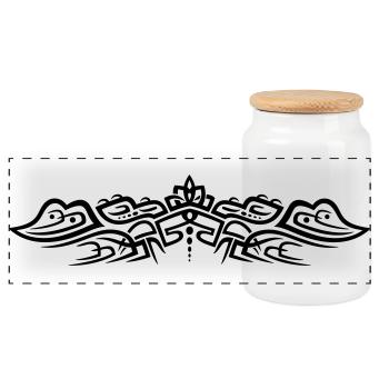 Filigranes Tribal Tattoo mit Krokodilen - Panorama Keksdose mit Holzdeckel - Weiß - Vorne