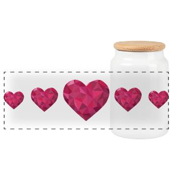Geometric Hearts Pink Polygon Design Love - Panoramic Cookie Jar with Wooden Lid - white - Front