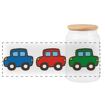 Trois voitures - Boîte à biscuits avec couvercle en bois - blanc - Devant