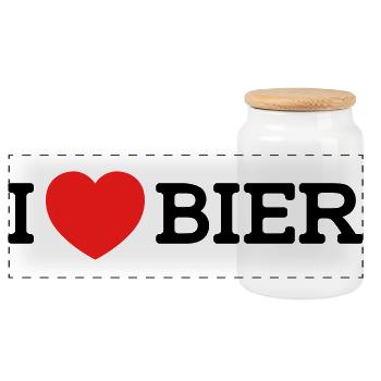 I love Bier (Farben änderbar) - Panorama Keksdose mit Holzdeckel - Weiß - Vorne