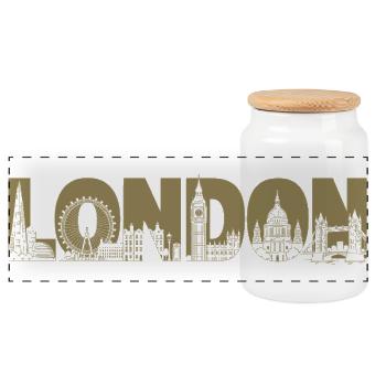 London UK England Silhouette - Panoramic Cookie Jar with Wooden Lid - white - Front