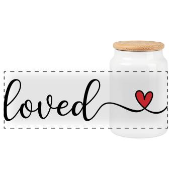loved - Panoramic Cookie Jar with Wooden Lid - white - Front