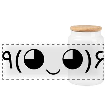 Cheers Emote ٩(◕‿◕)۶ Hooray Kaomoji - Panoramic Cookie Jar with Wooden Lid - white - Front
