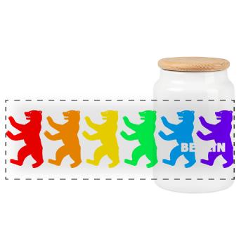 Berliner Bären / Regenbogenfarben - Panorama Keksdose mit Holzdeckel - Weiß - Vorne