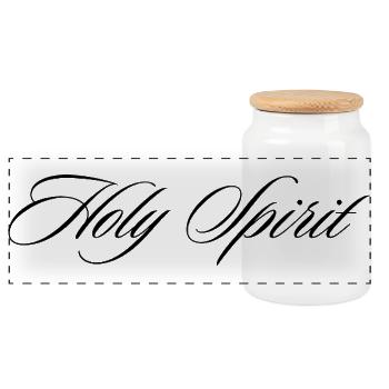 Holy Spirit Cursive Faith Calligraphy Design - Panoramic Cookie Jar with Wooden Lid - white - Front