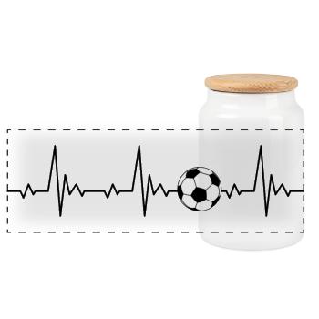 Football Heartbeat Frequency Pulse ECG Soccer - Panoramic Cookie Jar with Wooden Lid - white - Front