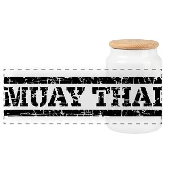 Muay Thaï - Boîte à biscuits avec couvercle en bois - blanc - Devant