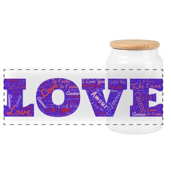 LOVE - Panoramic Cookie Jar with Wooden Lid - white - Front