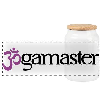Jogamaster - Typographic OM (3-Color) - Panoramic Cookie Jar with Wooden Lid - white - Front
