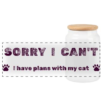 Sorry I Can’t – Plans With My Cat - Panoramic Cookie Jar with Wooden Lid - white - Front