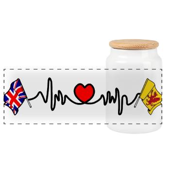 omerset flag + heartbeat + UK flag - Panoramic Cookie Jar with Wooden Lid - white - Front