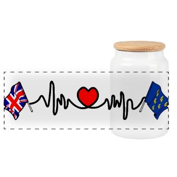 Drapeau du West Sussex + battement de cœur & drapeau britannique - Boîte à biscuits avec couvercle en bois - blanc - Devant