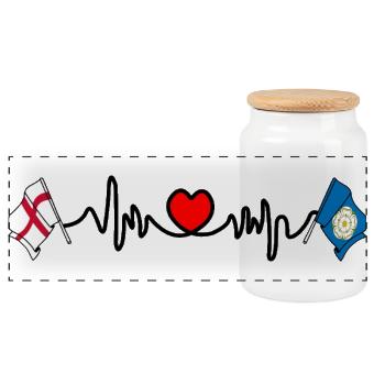 Yorkshire + heartbeat + flag England - Panoramic Cookie Jar with Wooden Lid - white - Front