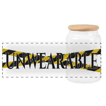 Unwearable – Design statement avec ruban d’avertissement - Boîte à biscuits avec couvercle en bois - blanc - Devant