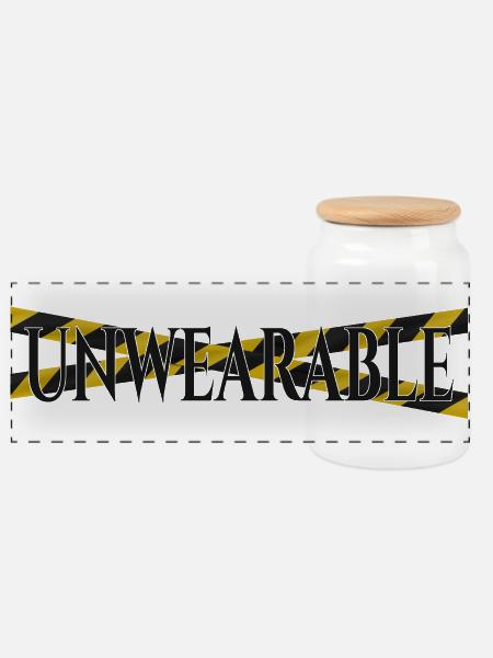 Untragbar – Statement-Design mit Warnband - Panorama Keksdose mit Holzdeckel - Weiß