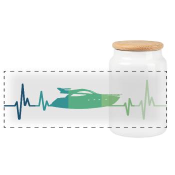 Motorboat Heartbeat Yacht Captain - Panoramic Cookie Jar with Wooden Lid - white - Front