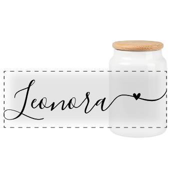 Leonora Surname First Name Decorative - Panoramic Cookie Jar with Wooden Lid - white - Front
