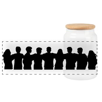 People Group Silhouette Friends Team Together - Panoramic Cookie Jar with Wooden Lid - white - Front