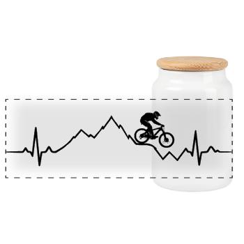VTT, ECG, battement de cœur, saut en montagne en VTT - Boîte à biscuits avec couvercle en bois - blanc - Devant