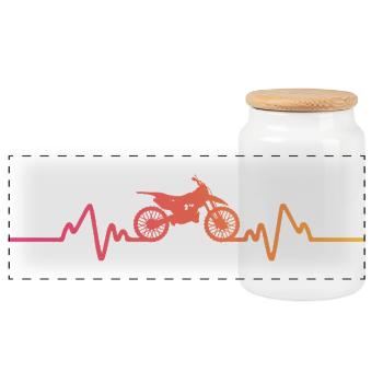 Motocross sunset heartbeat dirt bike - Panoramic Cookie Jar with Wooden Lid - white - Front