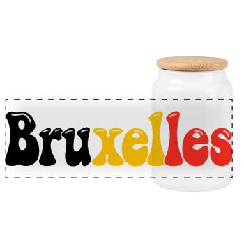 Brüsseler Belgische Flagge Retro-Typografie - Panorama Keksdose mit Holzdeckel - Weiß - Vorne