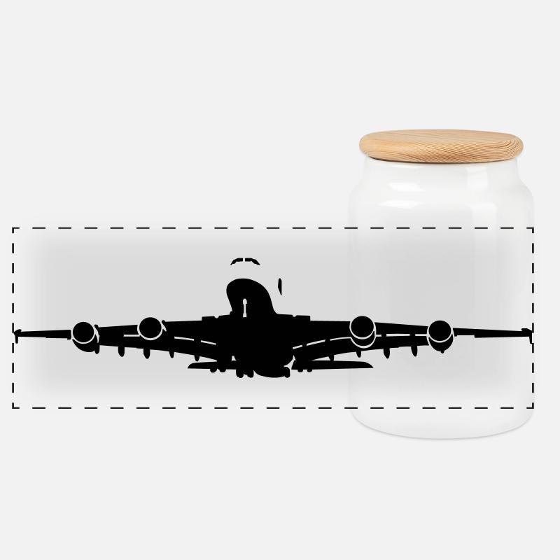 Passagierflugzeug - Panorama Keksdose mit Holzdeckel - Weiß
