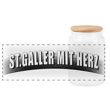 St Galler mit Herz mit Linienraster schmutzig - Panorama Keksdose mit Holzdeckel - Weiß - Vorne