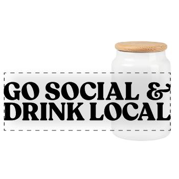 Logo Go social and drink local - Panorama Keksdose mit Holzdeckel - Weiß - Vorne
