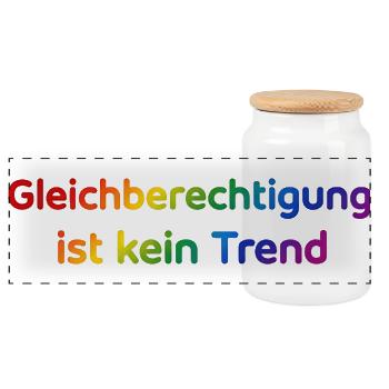 Gleichberechtigung ist kein Trend Regenbogen - Panorama Keksdose mit Holzdeckel - Weiß - Vorne
