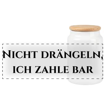 Nicht drängeln, ich zahle bar - Panorama Keksdose mit Holzdeckel - Weiß - Vorne