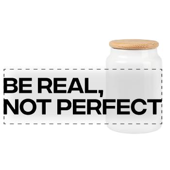 Be Real Not Perfect - Citation Inspiration - Boîte à biscuits avec couvercle en bois - blanc - Devant