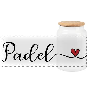 Padel Herz Design  - Panorama Keksdose mit Holzdeckel - Weiß - Vorne