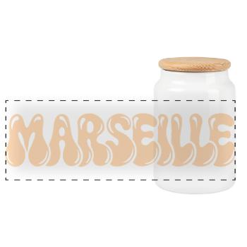 Marseille Mittelmeer-Typo-Blase - Panorama Keksdose mit Holzdeckel - Weiß - Vorne