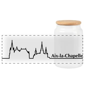 Aachen Skyline - Panorama Keksdose mit Holzdeckel - Weiß - Vorne