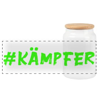 Kämpfer - neongrün - Glücksbringer - Panorama Keksdose mit Holzdeckel - Weiß - Vorne