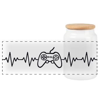 Controller Gamer EKG Herzschlag - Panorama Keksdose mit Holzdeckel - Weiß - Vorne