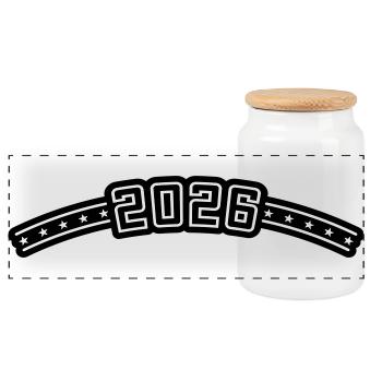 2026 Outline - Panoramic Cookie Jar with Wooden Lid - white - Front