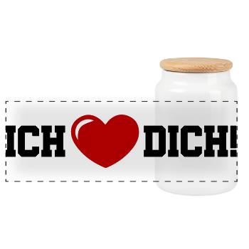I love you heart - Panoramic Cookie Jar with Wooden Lid - white - Front