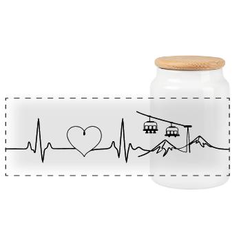 Ski lift Slope Ski Herz Puls - Panoramic Cookie Jar with Wooden Lid - white - Front