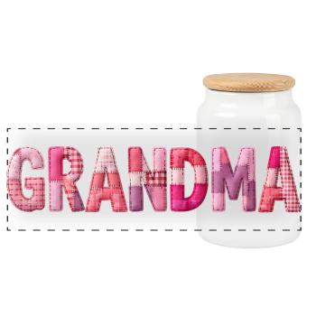 Grandmother Pink Plaid Letters Patchwork - Panoramic Cookie Jar with Wooden Lid - white - Front