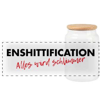 Enshittification - alles wird schlimmer! - Panorama Keksdose mit Holzdeckel - Weiß - Vorne