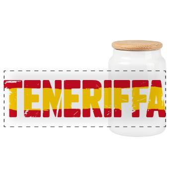 Teneriffa Flagge Spanien - Panorama Keksdose mit Holzdeckel - Weiß - Vorne