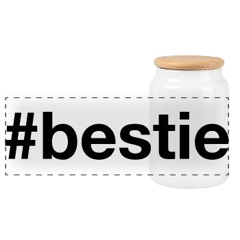 BESTIE Hashtag Best Friend Bester Freund - Panorama Keksdose mit Holzdeckel - Weiß - Vorne