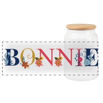 BONNIE prénom orné de fleurs - Boîte à biscuits avec couvercle en bois - blanc - Devant